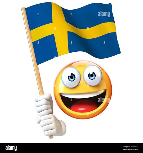 Emoji holding Swedish flag, emoticon waving national flag of Sweden 3d ...