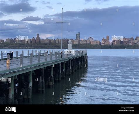 An evening view towards Manhattan across the Hudson River from ...