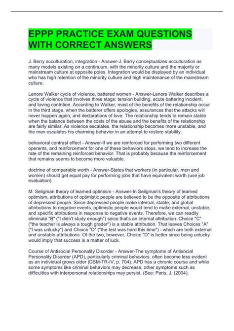 EPPP PRACTICE EXAM QUESTIONS WITH CORRECT ANSWERS - EPPP - Stuvia US