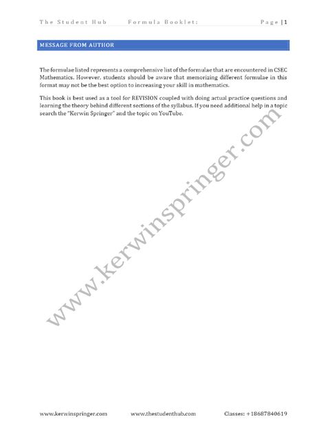 Image result for CSEC Math Formula Sheet