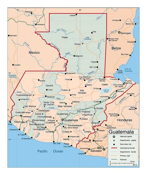 Detailed political and administrative map of Guatemala with roads ...