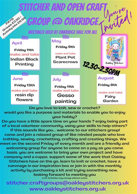 Oakridge stitchers and crafters group...all welcome, Oakridge Hall for ...