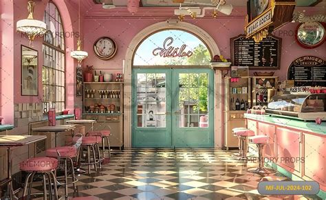 Vintage Pink Cafe Printed Backdrop