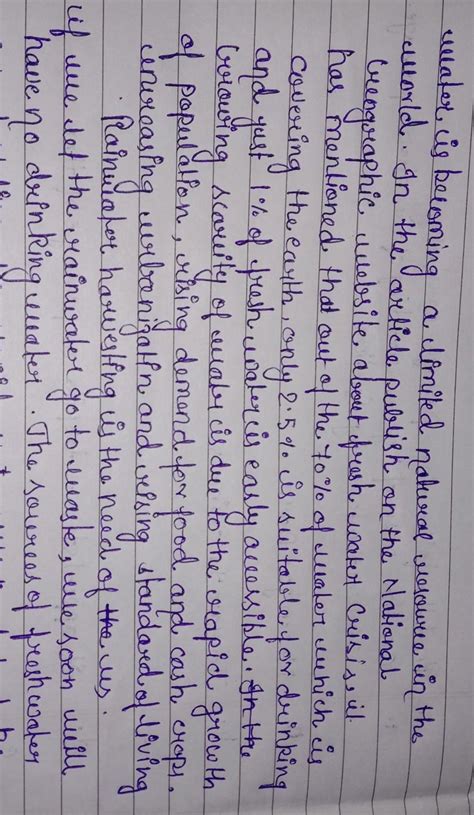 write an article in 100\-150 words on the topic,Water scarcity is ...