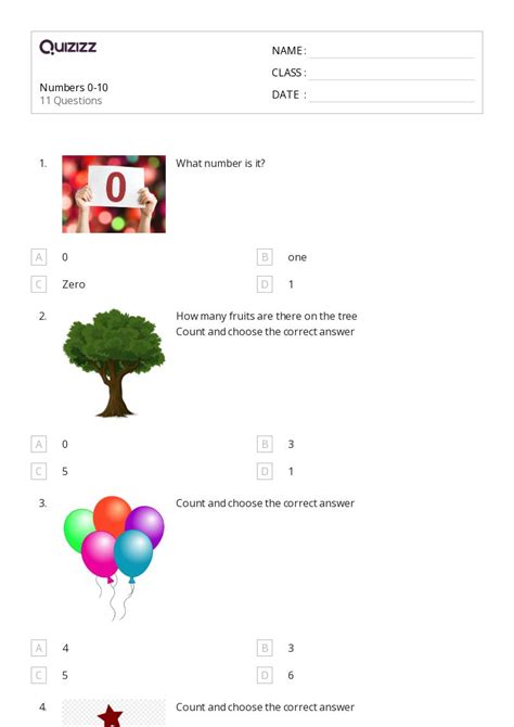 50+ Numbers 0-10 worksheets for 1st Class on Quizizz | Free & Printable
