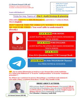 CA Final Audit ABC Analysis - A Category 8 Chapters SA (Ch1) / CoAud ...