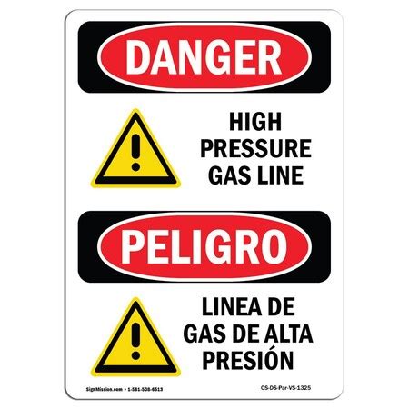 Signmission Safety Sign, OSHA Danger, 7" Height, High Pressure Gas Line ...