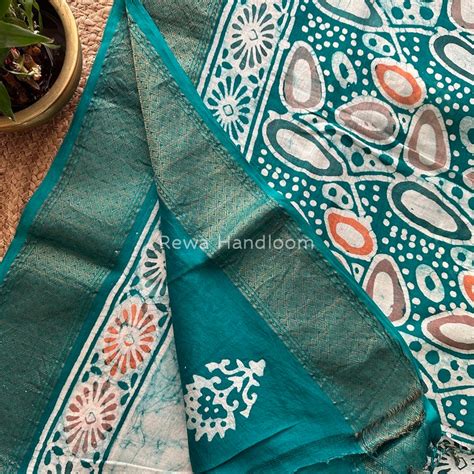 Maheshwari Rama Green Batik Indonesian Print Saree MBSS010 – Rewa Handloom