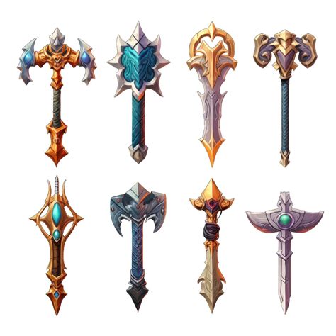 Icônes D'armes De Dessin Animé Avec épée Et Hache Colorées Pour La ...