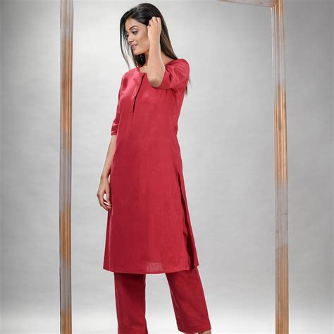 Red Cotton Bengal Handwoven Kurta Set – angoshobha