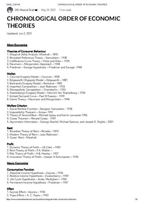 Microeconomics: Chronological Order of Economic Theories (ECO 101 ...