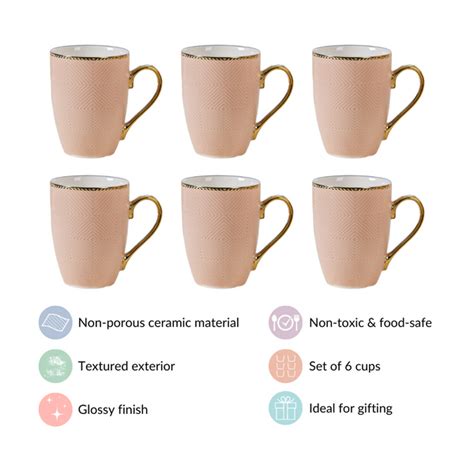 Design Mug For Coffee Set of 6 Beige 330ml Online - Premium Coffee Mug ...