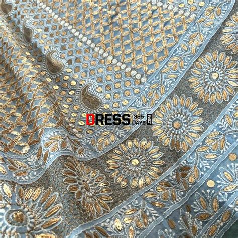 Powder Blue Chikankari Anarkali Suit with Gota Patti (Anarkali and Dup ...