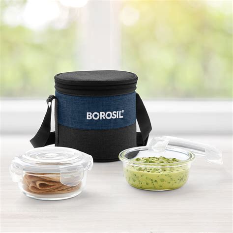 Buy Elite Blue Grey Glass Lunch Box, Round x 2 (Tall) at Best Price ...