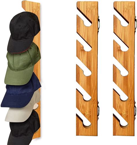 Hat Rack for Wall Baseball Cap, 2 Pcs Modern Bamboo Wooden Wall Mounted ...