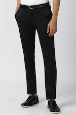 Peter England Casuals Casual Trousers, Men Black Solid Super Slim Fit ...