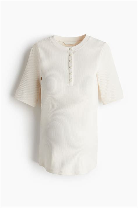 Women's White MAMA Ribbed Henley top | H&M IN