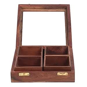 Buy YURA HANDICRAFTS Wooden Dry Fruit & Spice Box | 4-Compartment ...