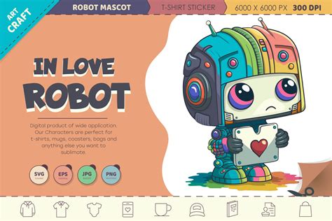 Cartoon robot in love. T-Shirt, PNG, SVG. - Buytshirtdesigns