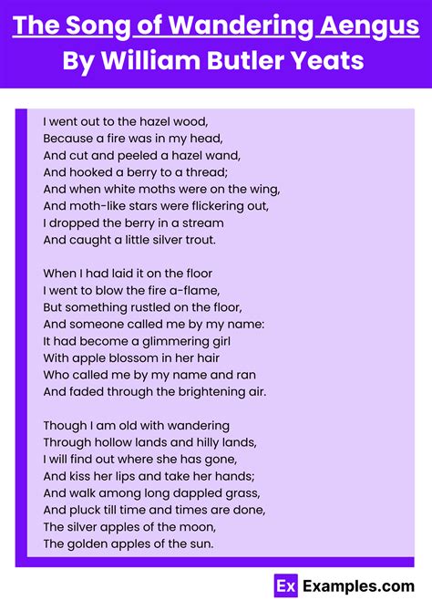 The Song of Wandering Aengus Poem by William Butler Yeats to Download