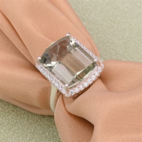 Buy Prasiolite Green Amethyst Accent With White Zircon Rhodium Over ...