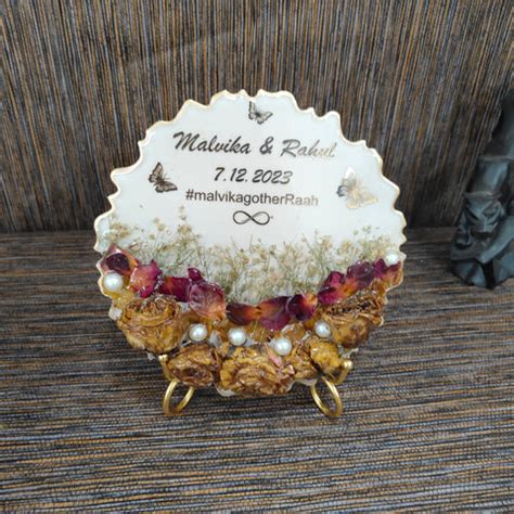 8 inch White 3d varmala preservation curvy frame with names n date ...