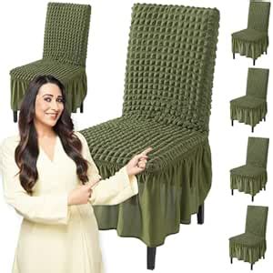 HOKIPO Bubble Set of 6 Elastic Dining Chair Slipcovers with Frills (AR ...