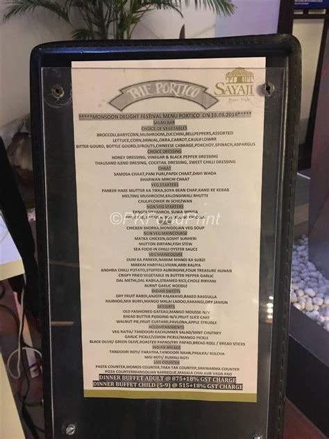 Menu at Portico Restaurant - Sayaji, Pune, Pune, 135/136 Ground Floor