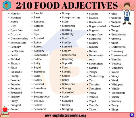 240 Food Adjectives – Adjectives to Describe Food in English - English ...