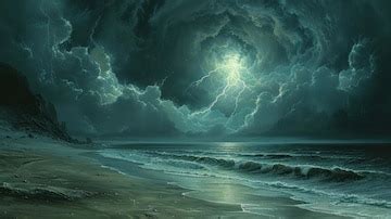 A dramatic almost apocalyptic scene of a lightning bolt striking a ...