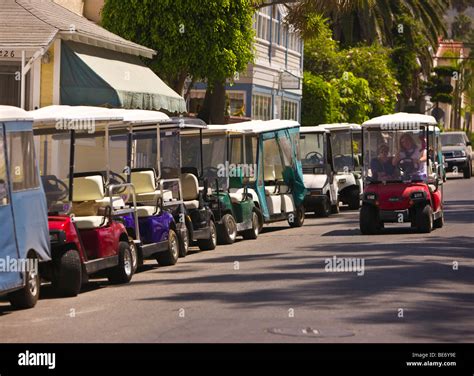 AVALON, CA, USA - Golf carts in town of Avalon, Santa Catalina Island ...