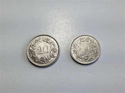 Confoederatio Helvetica Swiss Coins 20 & 10 Rappen 1970 & 1976 ...