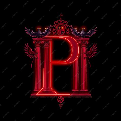 Romanesque Pixel Art Letter P Tall Columns Frame With Pixelated Eagles and Lions Shields and ...