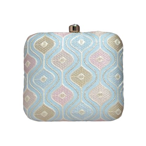 Artklim Light Blue Embroidery Party Clutch