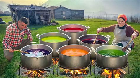 Traditional churchkhela in oversized colorful pots