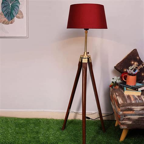 Buy HOMESAKE Contemporary Decor Red Wooden And Linen Floor Lamp from ...