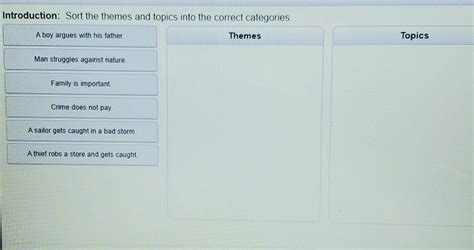 Sorting Themes and TopicsIntroduction: Sort the themes and topics into ...