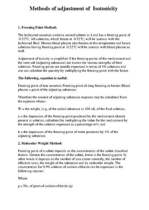 Methods of adjustment of Isotonicity - Pharmaceutical Inorganic ...