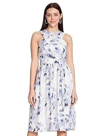 Buy FabAlley Women's Georgette Regular White Blue Floral Front Wrap ...