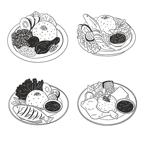 Indonesian traditional food illustration line art | Premium Vector