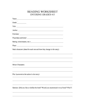 Fillable Online Reading Worksheet grades 4-5 - tiptonrosemarkacademynet ...