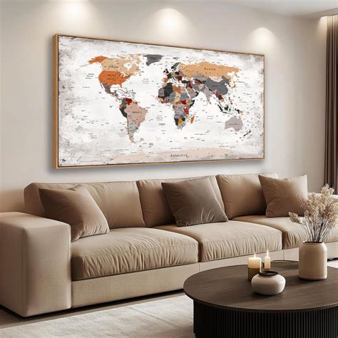 Amazon.com: BQVCT Large World Map Wall Art, Framed Canvas Print, Office ...