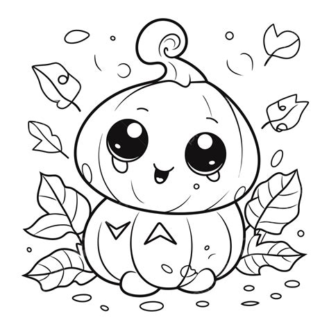 Cute Pumpkin Coloring Pages To Print With Leaves Outline Sketch Drawing ...