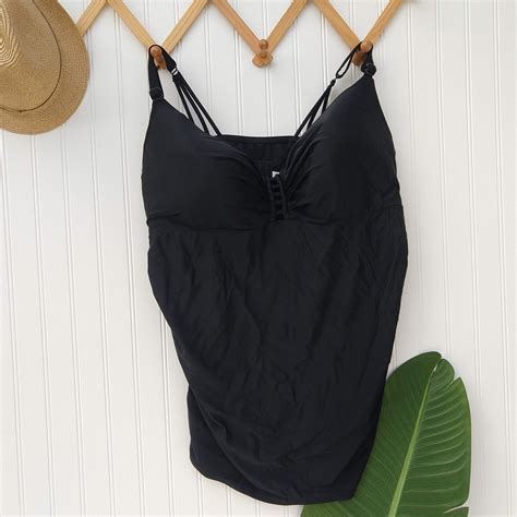 Buy Cacique Lane Bryant Black Swim Tankini Top size 44DDD Peek A Boo ...