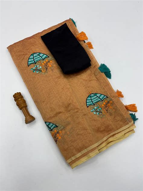 Luminous Party Wear Pure Soft Chanderi Silk Embroidery n Tussels Work ...