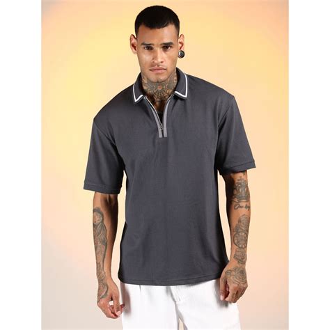 Buy Campus Sutra Men'S Charcoal Grey Micro-Waffle Polo T-Shirt Online