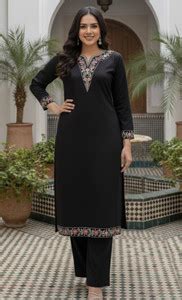 Chafi Collection Women Solid, Embroidered Straight Kurta - Buy Chafi ...