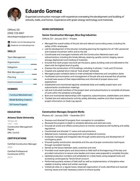 Construction Manager Resume Example & Writing Tips for 2022