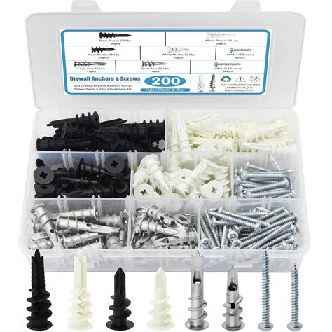 Dry Wall Anchors and Screws Kit, 200PCS Self Drilling Wall Anchors and ...