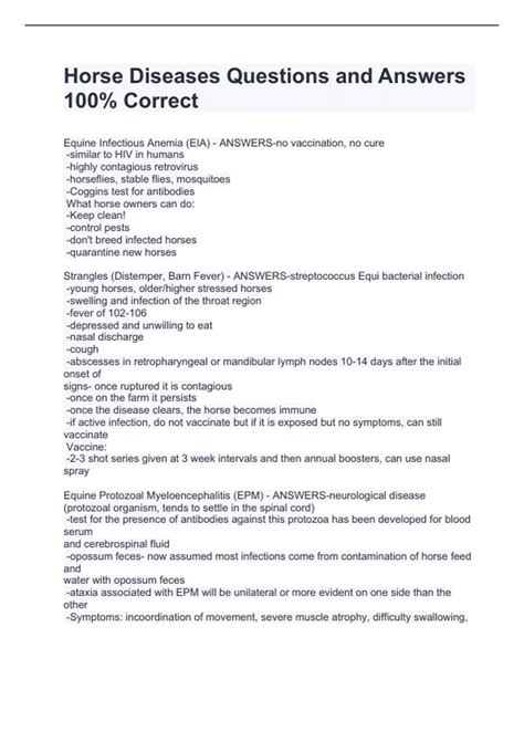 Horse Diseases Questions and Answers 100% Correct - Horse Diseases - Stuvia US
